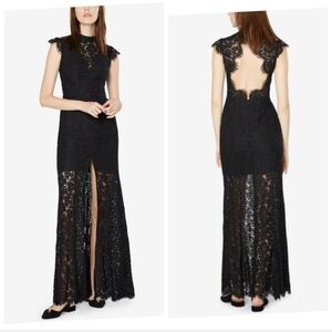 Fame and Partners Black Lace Open Back Maxi Evening Dress